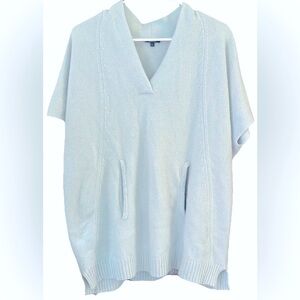 Amici 100% Cashmere Blue Gray Poncho Sweater L Quiet Luxury Cozy Soft Minimalist